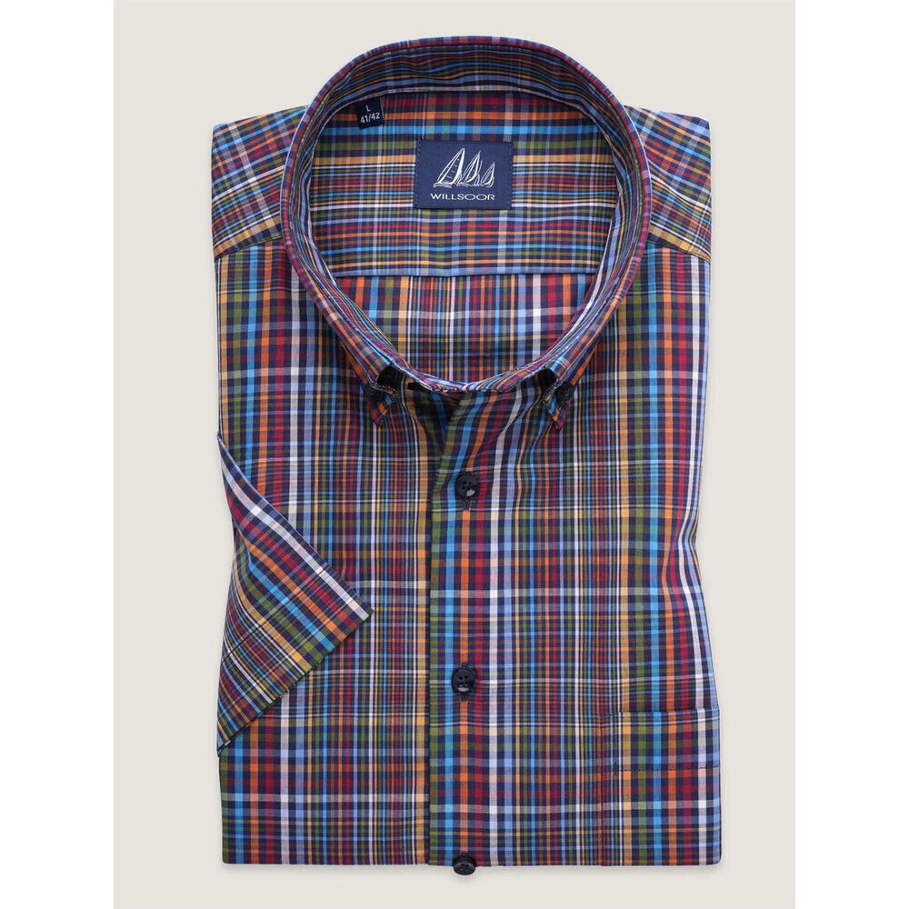 Pánska bavlnená košeľa slim fit s farebným károvaným vzorom 18214