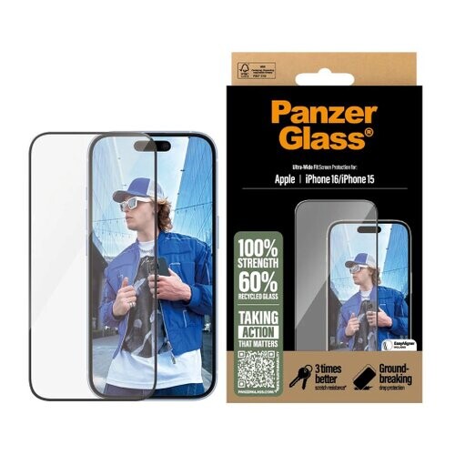 PanzerGlass Tvrzené sklo UWF pro Apple iPhone 15/16 Black