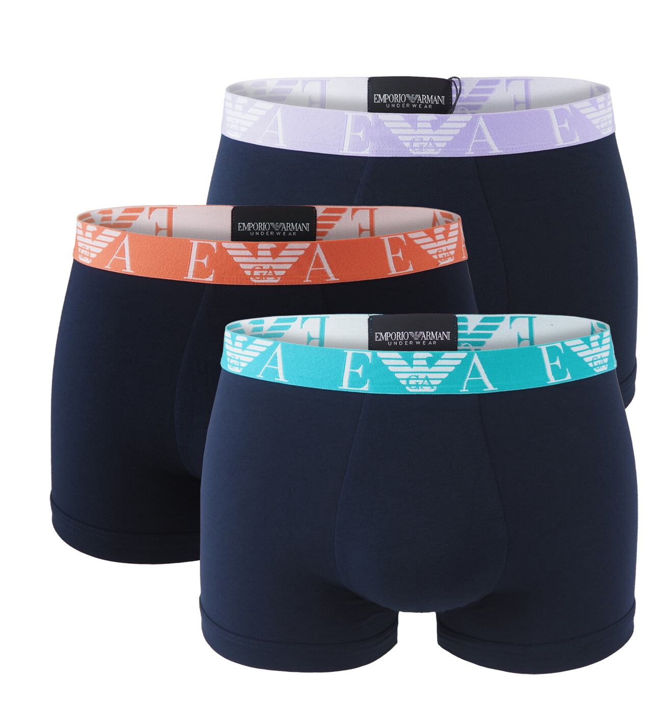 EMPORIO ARMANI - boxerky 3PACK stretch cotton blu con multicolore Armani logo - limited edition