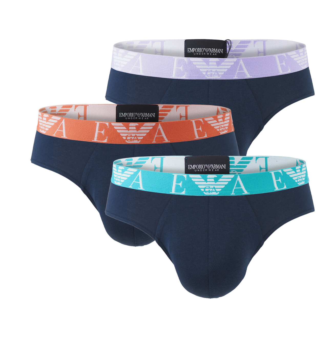 EMPORIO ARMANI - slipy 3PACK stretch cotton blu con multicolore Armani logo - limited edition