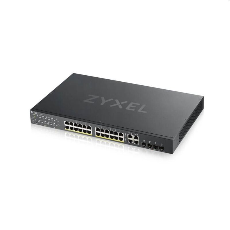 Zyxel GS1920-24HPv2, 28 Port Smart Managed PoE Switch 24x Gigabit Copper PoE and 4x Gigabit dual pers., hybrid mode,  375 Watt PoE GS192024HPV2-EU0101F