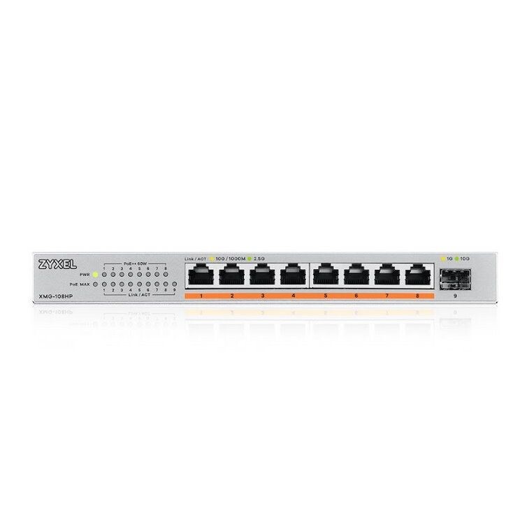 Zyxel XMG-108HP 8 Ports 2,5G + 1 SFP+, 8 ports 100W total PoE++ Desktop MultiGig unmanaged Switch XMG-108HP-EU0101F