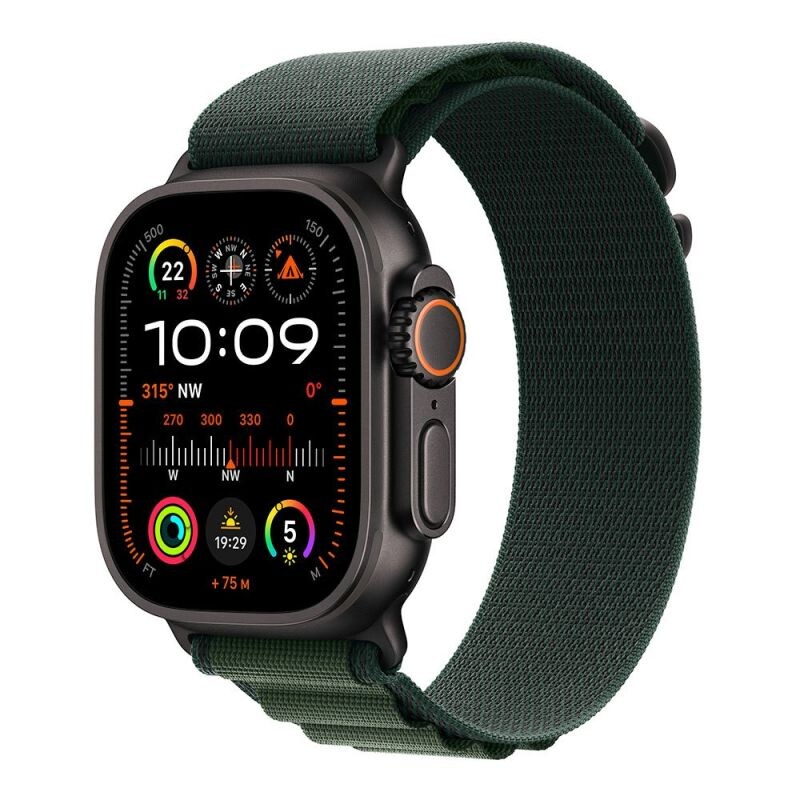 Apple Watch Ultra 2 GPS + Cellular 49mm Black Titanium Case with Dark Green Alpine Loop - Large MX4T3CSA