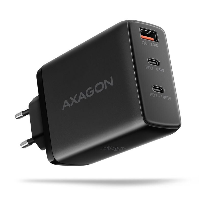 AXAGON ACU-DPQ100, GaN nabíjačka do siete 100W, 3x port (USB-A + dual USB-C), PD3.0PPSQC4+Apple, čierná ACU-DPQ100