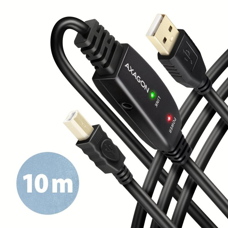 AXAGON ADR-210B, USB 2.0 A-M -> B-M aktívny prepojovací  repeater kábel, 10m ADR-210B