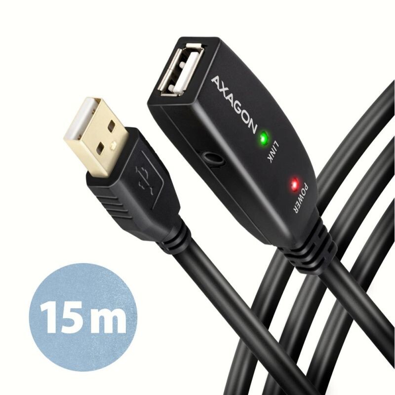 AXAGON ADR-215B, USB 2.0 A-M -> B-M aktívny prepojovací  repeater kábel, 15m ADR-215