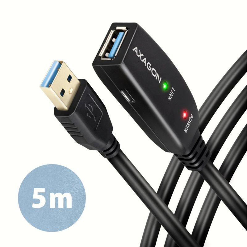 AXAGON ADR-305, USB 3.2 Gen 1 A-M -> A-F aktívny predlžovací  repeater kábel, 5m ADR-305