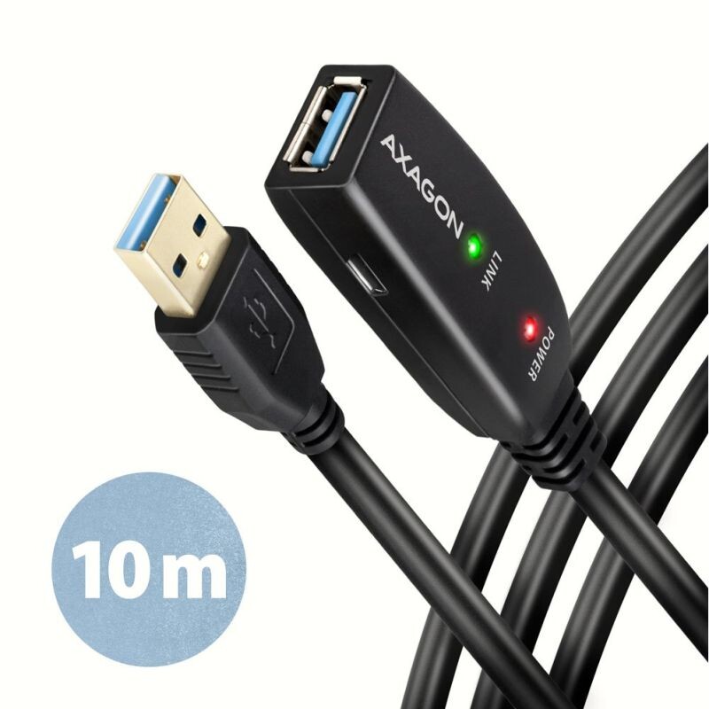 AXAGON ADR-310, USB 3.2 Gen 1 A-M -> A-F aktívny predlžovací  repeater kábel, 10m ADR-310