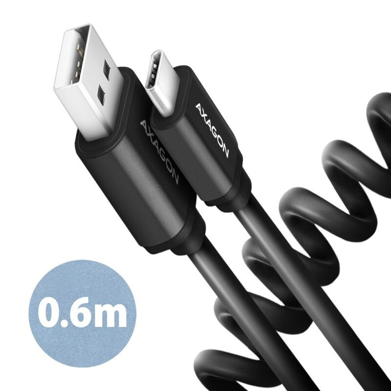 AXAGON BUCM-AM10TB, TWISTER kábel USB-C  USB-A, 0.6 m, USB 2.0, 3A, ALU, tpe, čierny BUCM-AM10TB