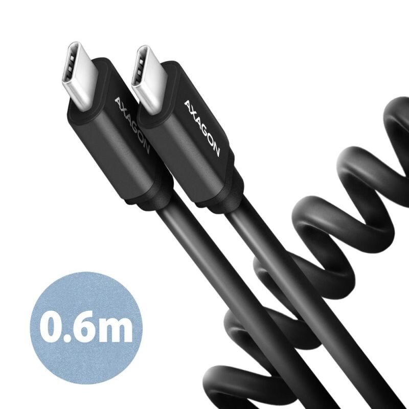 AXAGON BUCM-CM10TB, TWISTER kábel USB-C  USB-C, 0.6 m, USB 2.0, PD 60W 3A, ALU, tpe, čierny BUCM-CM10TB
