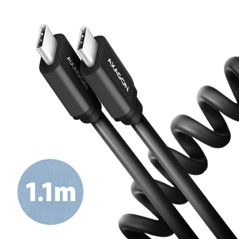 AXAGON BUCM-CM20TB, TWISTER kábel USB-C  USB-C, 1.1m, USB 2.0, PD 60W 3A, ALU, tpe, čierny BUCM-CM20TB