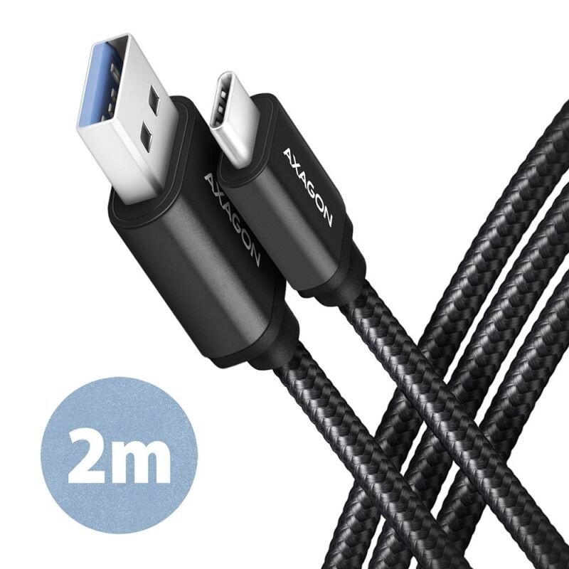 AXAGON BUCM3-AM20AB, SPEED kábel USB-C  USB-A, 2 m, USB 3.2 Gen 1, 3A, ALU, opletenie, čierny BUCM3-AM20AB