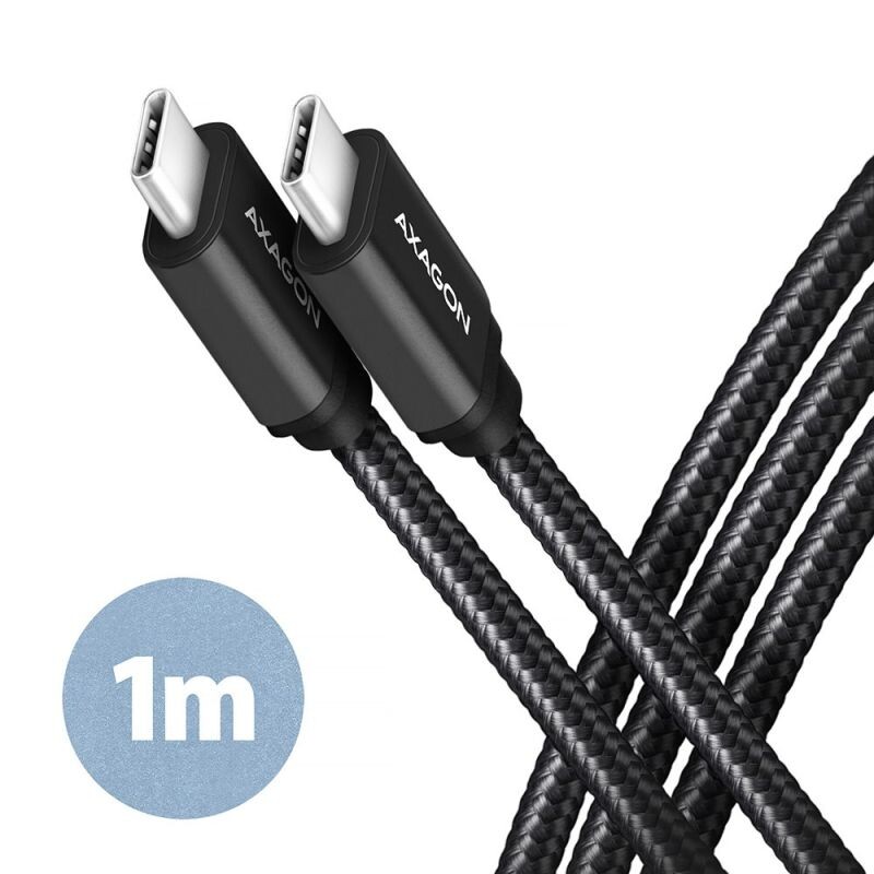 AXAGON BUCM3-CM10AB, SPEED kábel USB-C  USB-C, 1 m, USB 3.2 Gen 1, PD 60W 3A, ALU, opletenie, čierny BUCM3-CM10AB