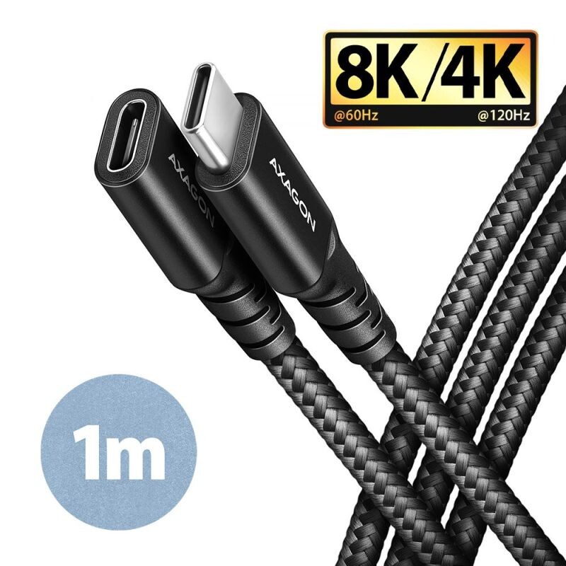 AXAGON BUCM32-CF10AB predlžovací kábel USB-C (M)  USB-C (F), 1m, USB 20Gbps, PD 240W 5A, 8K HD, ALU, oplet, čierny BUCM32-CF10AB