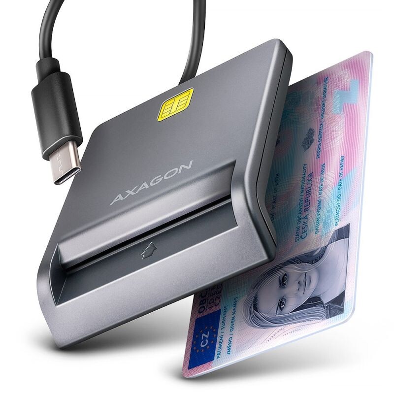 AXAGON CRE-SM3TC, USB-C FlatReader čítačka kontaktných kariet ID card (eID klient), kábel 1.2 m CRE-SM3TC
