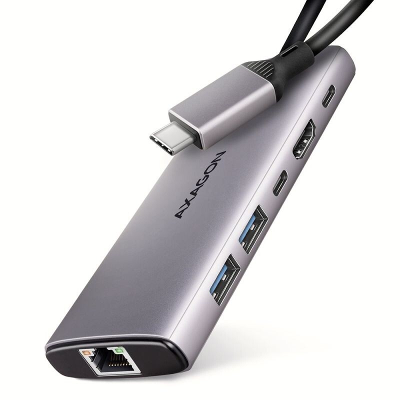 AXAGON HMC-6G2L, USB 10Gbs hub, 2x USB-A, 1x USB-C, HDMI 4k60, RJ-45, PD 100W, kábel USB-C 15cm HMC-6G2L