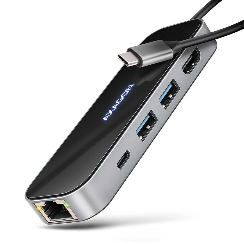 AXAGON HMC-6GLN, USB 5Gbps hub, 2x USB-A, USB-C, HDMI 4k60Hz, RJ-45 GLAN, PD 100W, kábel USB-C 20cm HMC-6GLN
