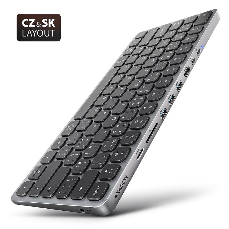 AXAGON HMC-KB-CS, USB 5Gbps hub s CZSK klávesnicou, HDMI 4K60Hz, 3x USB-A, SDmSD, audio, PD 100W, kábel USB-C 60cm HMC-KB-CS