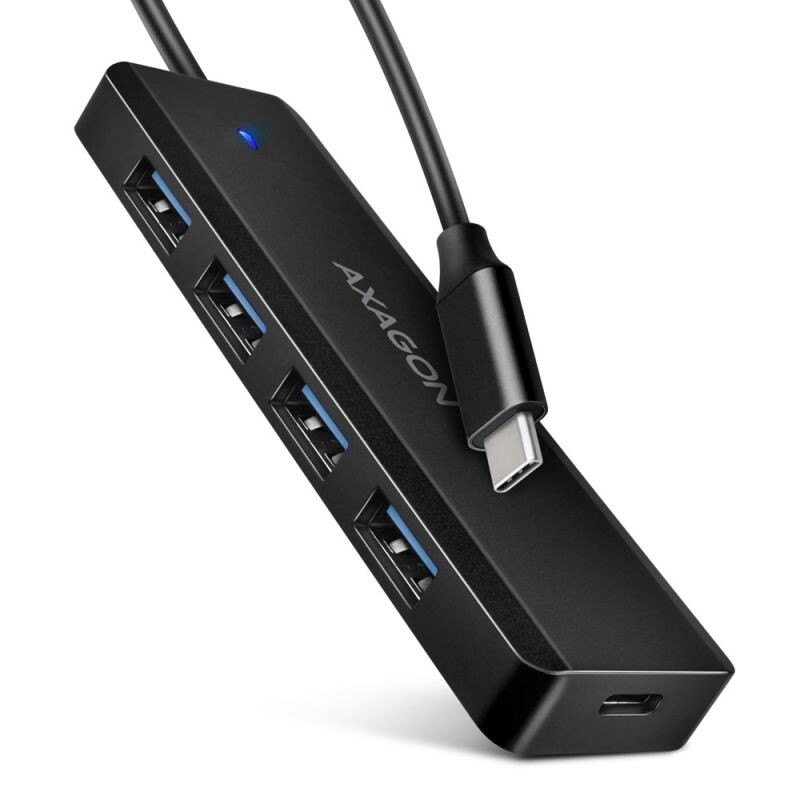 AXAGON HUE-C1C, 4x USB 5Gbps TRAVEL hub, USB-C napájací konektor, kábel USB-C 19cm HUE-C1C