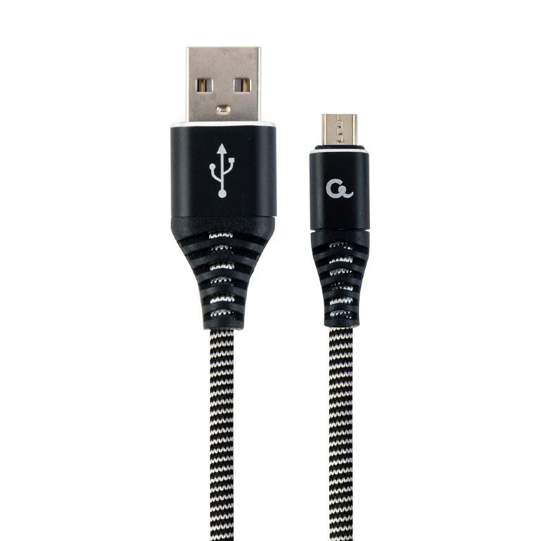Kábel CABLEXPERT USB 2.0 AM na MicroUSB (AMBM), 1m, opletený, černo-biely, blister, PREMIUM QUALITY CC-USB2B-AMmBM-1M-BW