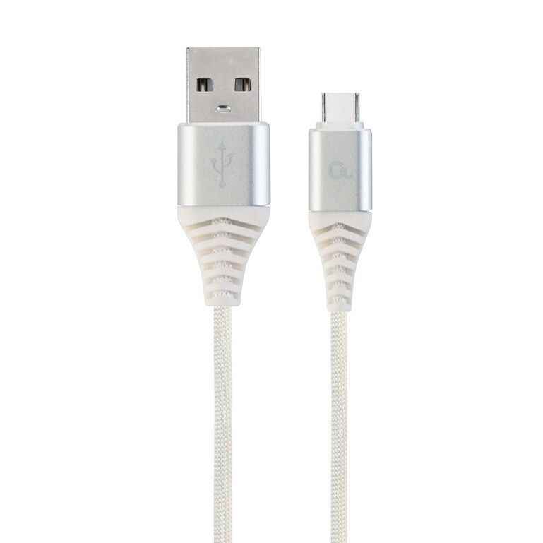Kábel CABLEXPERT USB 2.0 AM na Type-C kábel (AMCM), 1m, opletený, bielo-strříbrný, blister, PREMIUM QUALITY CC-USB2B-AMCM-1M-BW2