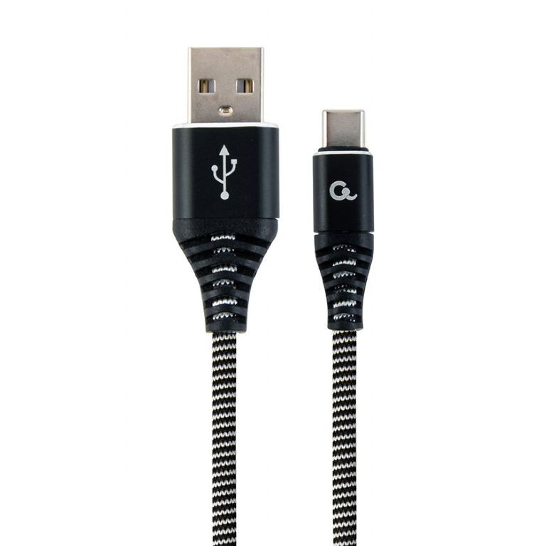 Kábel CABLEXPERT USB 2.0 AM na Type-C kábel (AMCM), 1m, opletený, černo-biely, blister, PREMIUM QUALITY, CC-USB2B-AMCM-1M-BW