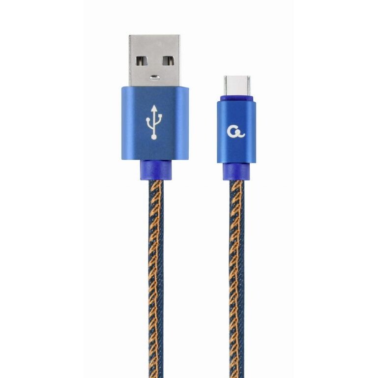 Kábel CABLEXPERT USB 2.0 AM na Type-C kábel (AMCM), 1m, opletený, jeans, blister, PREMIUM QUALITY CC-USB2J-AMCM-1M-BL