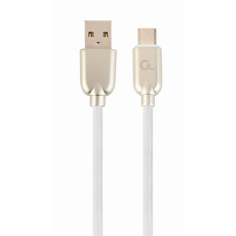 Kábel CABLEXPERT USB 2.0 AM na Type-C kábel (AMCM), 1m, pogumovaný, biely, blister, PREMIUM QUALITY CC-USB2R-AMCM-1M-W