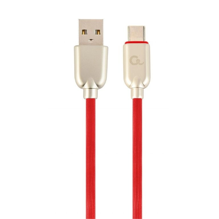 Kábel CABLEXPERT USB 2.0 AM na Type-C kábel (AMCM), 1m, pogumovaný, červený, blister, PREMIUM QUALITY CC-USB2R-AMCM-1M-R