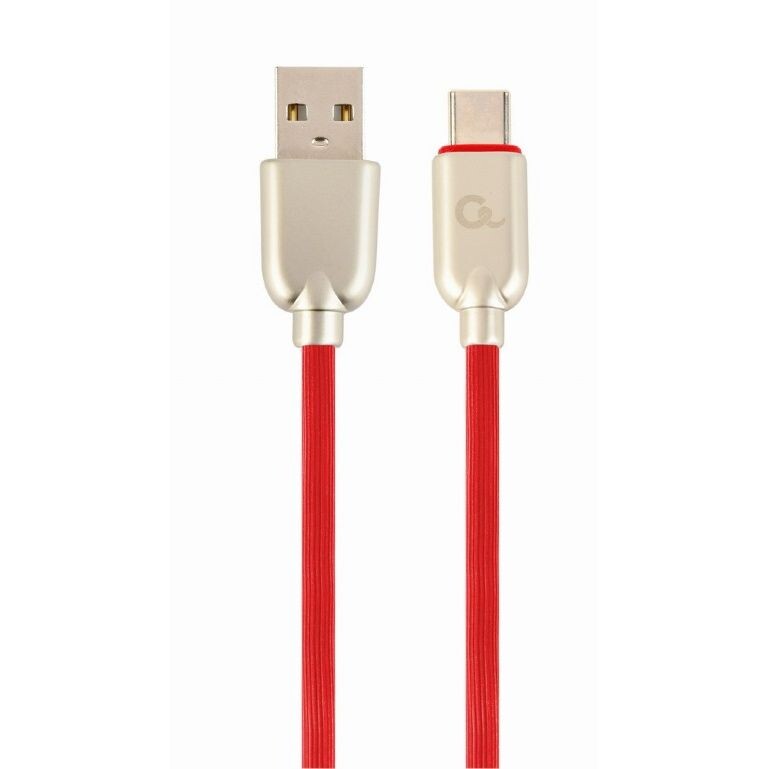 Kábel CABLEXPERT USB 2.0 AM na Type-C kábel (AMCM), 2m, pogumovaný, červený, blister, PREMIUM QUALITY CC-USB2R-AMCM-2M-R