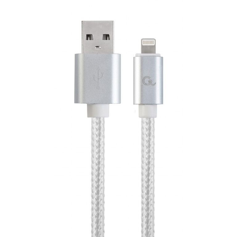 Kábel CABLEXPERT USB 2.0 Lightning (IP5 a vyšší) nabíjací a synchronizačný kábel, opletený, 1,8m, strieborný, blister CCB-mUSB2B-AMLM-6-S