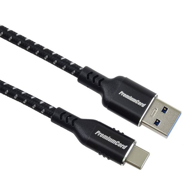 PremiumCord kábel USB-C - USB 3.0 A (USB 3.2 gen1, 3A, 5Gbits) bavlnený oplet a hliníkové konektory 1m ku31cx1