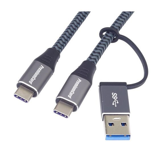 PremiumCord USB-C kábel (USB 3.2 GEN 2x2, 5A, 100W, 20Gbits) 2m, bavlnený oplet ku31cq2