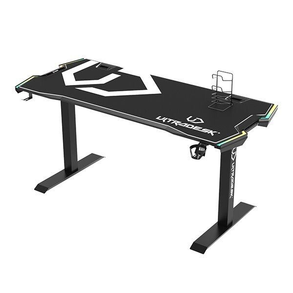 ULTRADESK Herný stôl FORCE - biely, 166x70 cm, 76.5 cm, s XXL podložkou pod myš, držiak slúchadiel aj nápojov, RGB UDESK-FO-BW