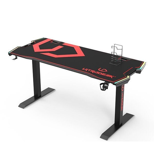 ULTRADESK Herný stôl FORCE - červený, 166x70 cm, 76.5 cm, s XXL podložkou pod myš, držiak slúchadiel aj nápojov, RGB UDESK-FO-RD