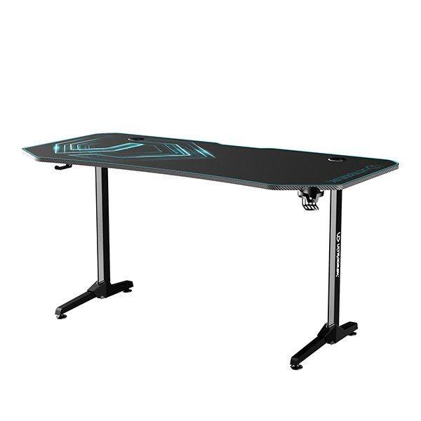 ULTRADESK Herný stôl FRAG XXL BLUE, 160 x 75 cm, 75 cm, držiak nápojov a slúchadiel, stojan BEAM, s celoplošnou XXL podl UDESK-FX-BL