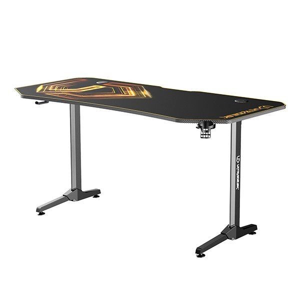 ULTRADESK Herný stôl FRAG XXL GOLD, 160 x 75 cm, 75 cm, držiak nápojov a slúchadiel, stojan BEAM, s celoplošnou XXL podl UDESK-FX-GD