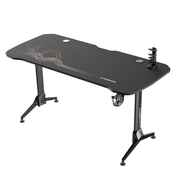 ULTRADESK Herný stôl GRAND BLACK, 160x75 cm, 70-80 cm, 3 úrovne výšky, s XXL podložkou pod myš, držiak slúchadiel UDESK-GD-BA
