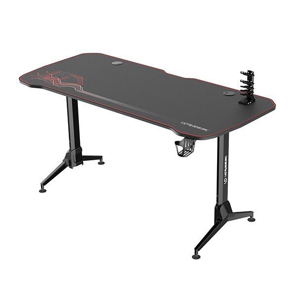 ULTRADESK Herný stôl GRAND RED, 160x75 cm, 70-80 cm, 3 úrovne výšky, s XXL podložkou pod myš, držiak slúchadiel UDESK-GD-RD
