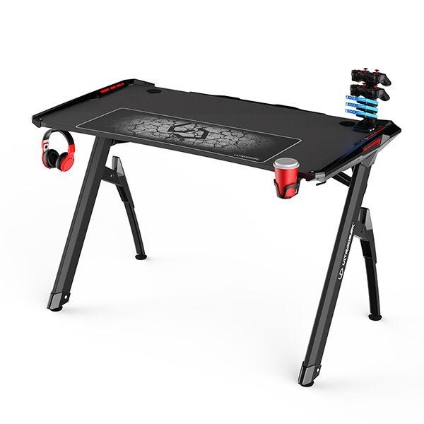 ULTRADESK Herný stôl INVADER - BLACK, 120x64 cm, 75 cm, podsvietený, s XL podložkou pod myš, držiak slúchadiel UDESK-IN-BB