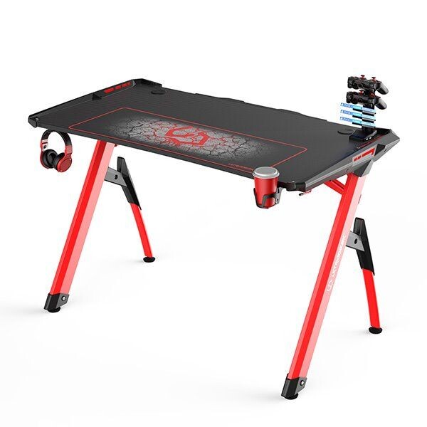 ULTRADESK Herný stôl INVADER - RED, 120x64 cm, 75 cm, podsvietený, s XL podložkou pod myš, držiak slúchadiel aj nápojov UDESK-IN-RD