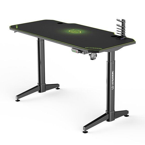 ULTRADESK Herný stôl LEVEL GREEN, 140x66cm, 72-124cm, elektricky nastaviteľná výška, s XXL podložkou pod myš UDESK-LVA-GN
