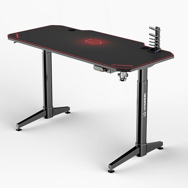 ULTRADESK Herný stôl LEVEL RED, 140x66cm, 72-124cm, elektricky nastaviteľná výška, s XXL podložkou pod myš UDESK-LVA-RB