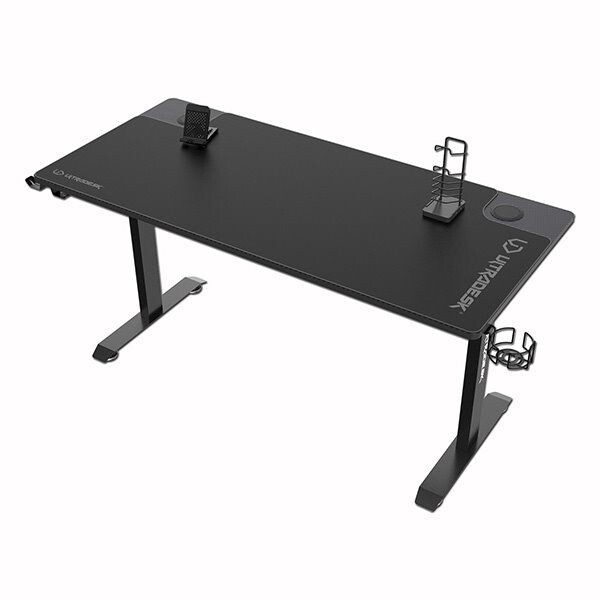 ULTRADESK Herný stôl MOMENTUM - Black, 152,5x70 cm, 75,5 cm, s XXL podložkou pod myš, držiak slúchadiel, nápojov UDESK-MM-BK
