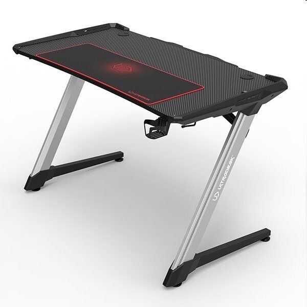 ULTRADESK Herný stôl RACER, 120X64 cm, 77 cm, RGB podsvietenie, so 4 XXL podložkami pod myš, s 2 hákmi pre slúchadlá UDESK-RA-BK