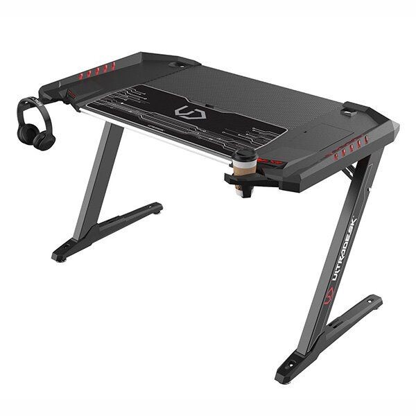 ULTRADESK Herný stôl ROCKET BLACK, 128x68 cm, 78 cm, s XL podložkou pod myš, držiak slúchadiel aj nápojov UDESK-RT-BB