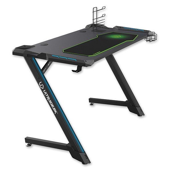 ULTRADESK Herný stôl SPACE V2, 113x61.5cm, 77.5cm, podsvietený, s XL podložkou, držiak slúchadiel, nápojov UDESK-SP-BK