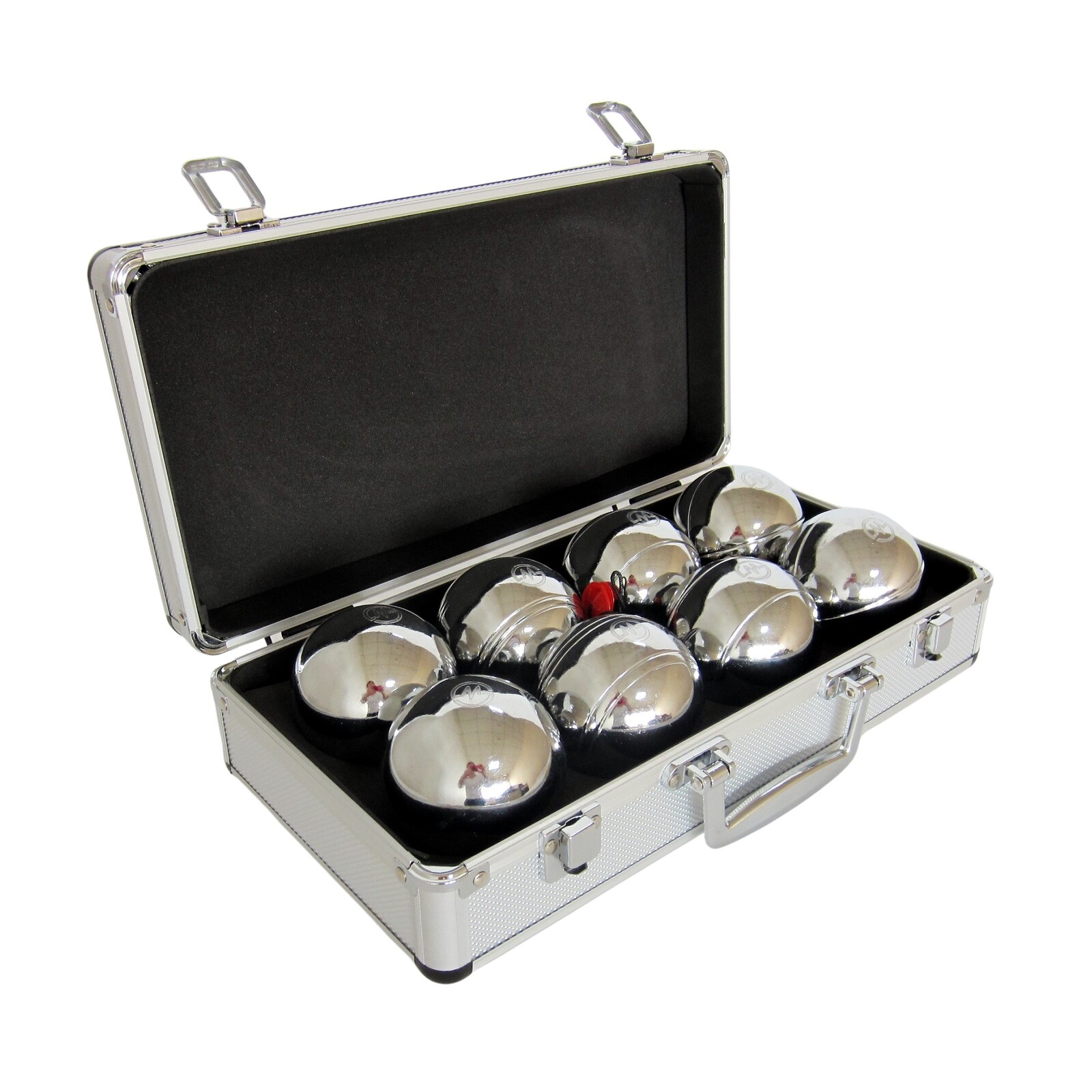 Petanque sada MASTER 8 chrómovaných gulí F.I.P.J.P. v hliníkovom kufri