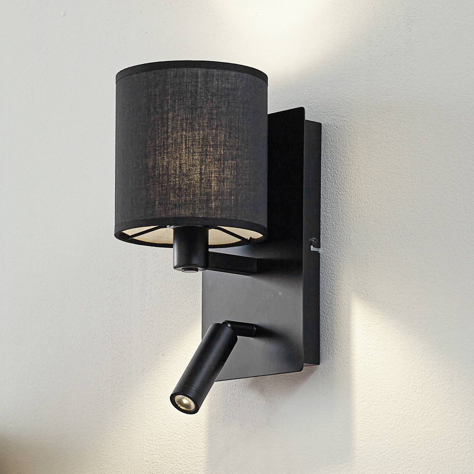 Nástenné svetlo Lindby Aiden, 30 cm, čierne, LED lampa na citanie, E14