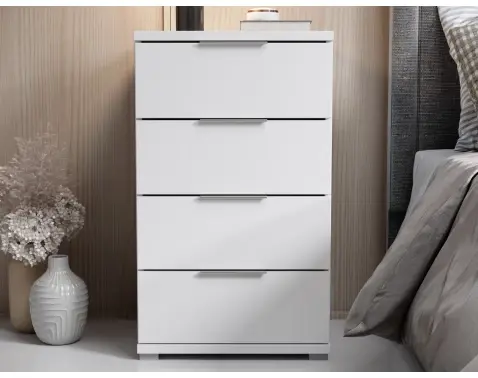 Nočný stolík/skrinka so 4 zásuvkami Smilla, výška 79 cm, biely%